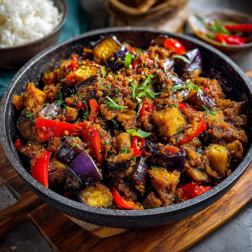 Auberginenpfanne orientalisch mit Kreuzkümmel