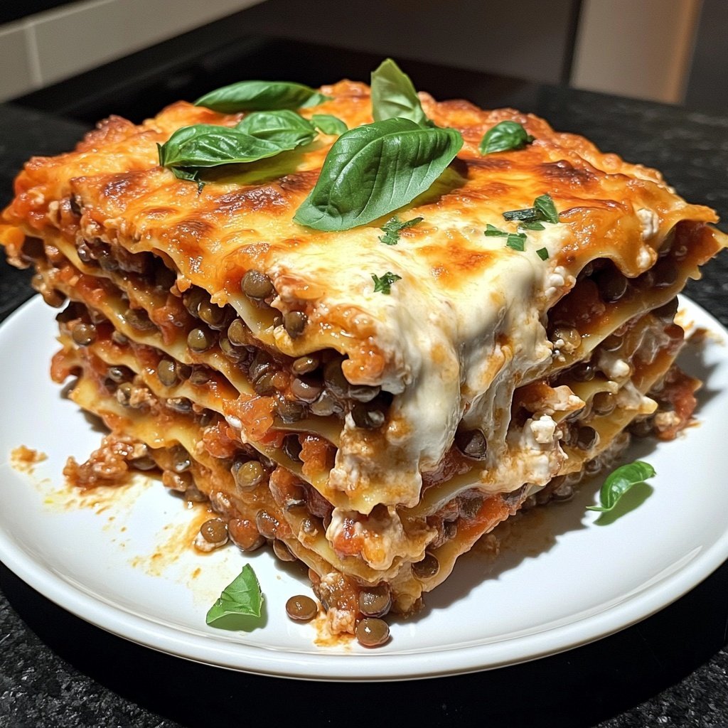 Lasagne mit Linsen-Tomatensauce