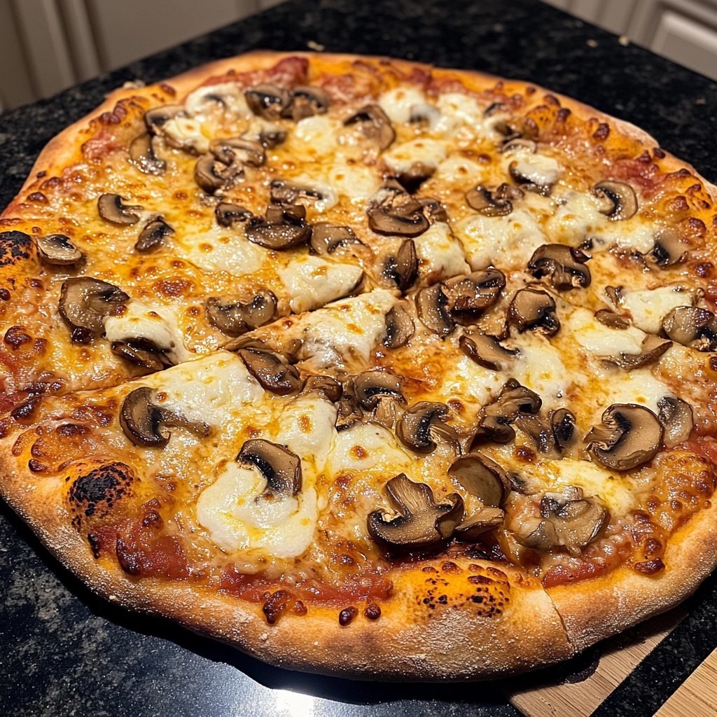 Pizza mit Pilzen und Käse