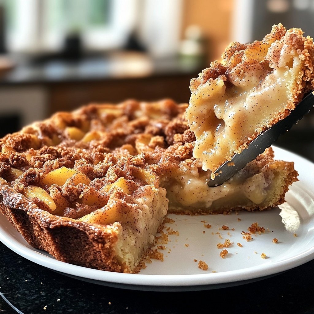 Traditioneller Apfelkuchen mit Pudding und Zimtstreuseln