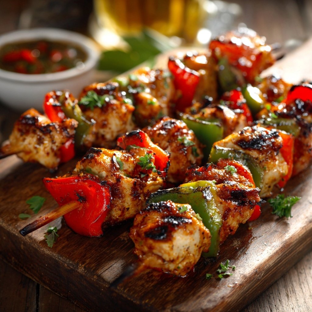 Gegrillte Hähnchenspieße Mit Paprika